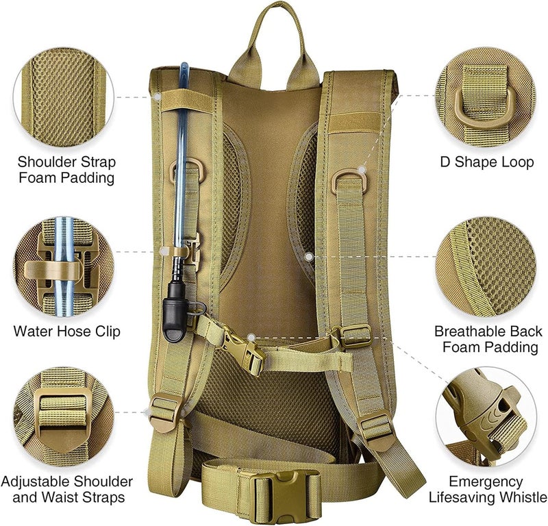 NOOLA 3L Hydration Backpack, Water Backpack with TPU Water Bladder, Tactical Hydration Pack for Men Women, Molle Water Backpack for Hiking, Biking, and Hunting - Image 3